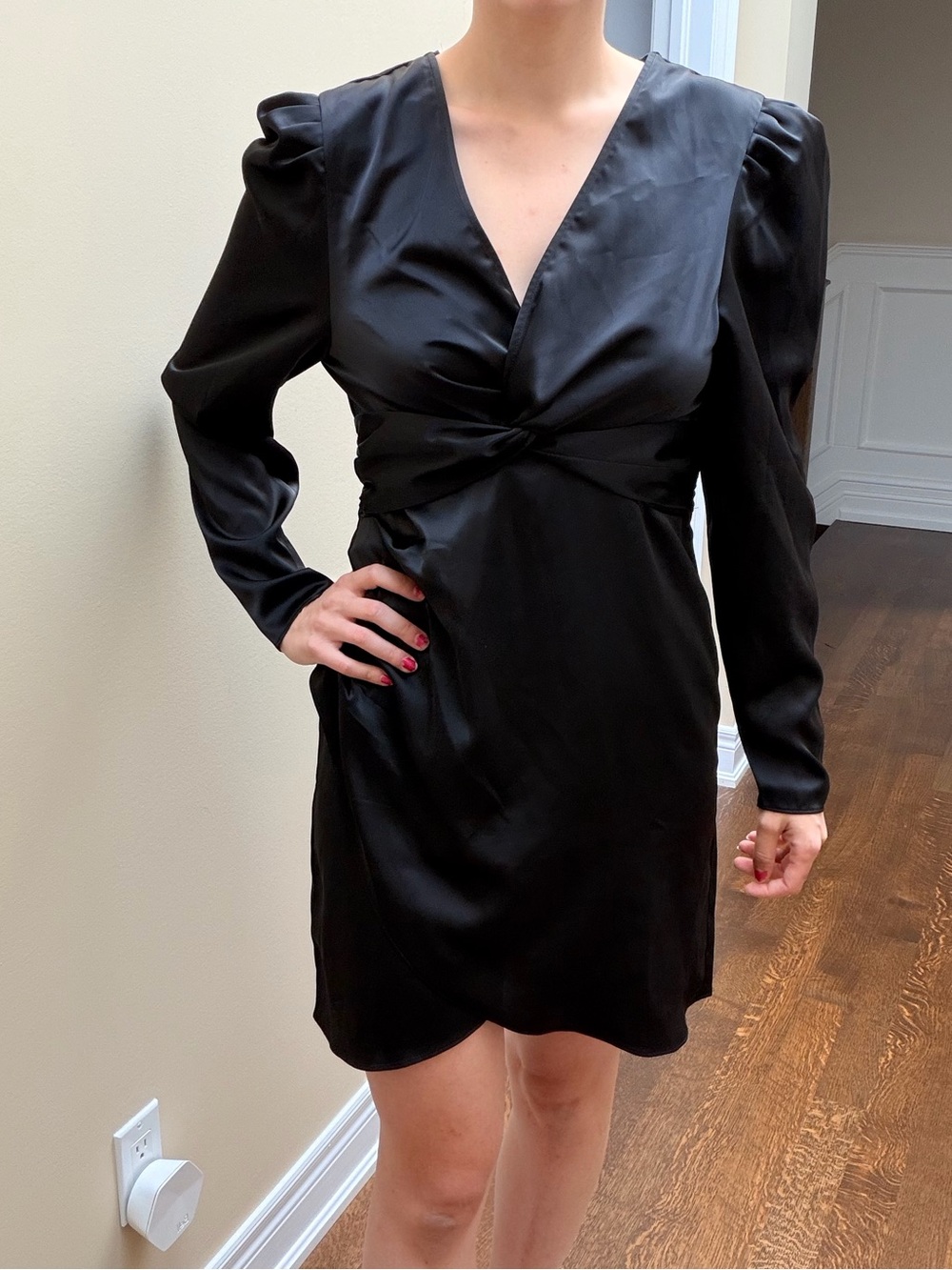 KENDALL + KYLIE Women's Twist Tie Waist Satin Dress Black Size Small Brand New